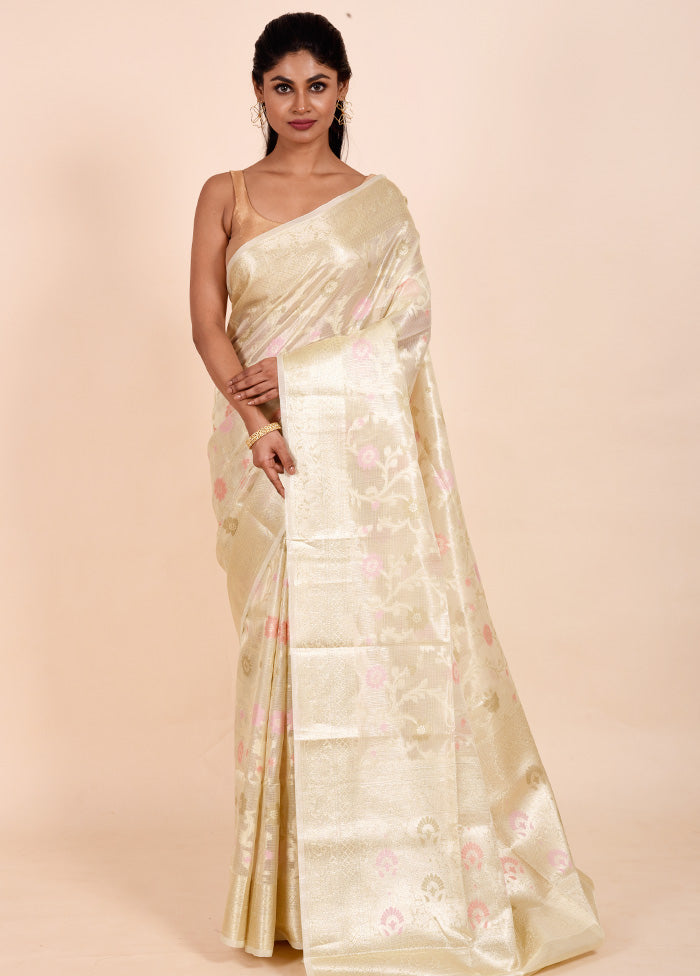 Cream Tissue Silk Saree With Blouse Piece