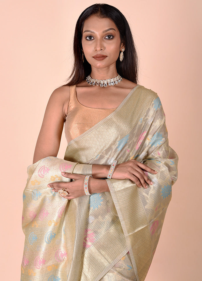 Green Tissue Silk Saree With Blouse Piece