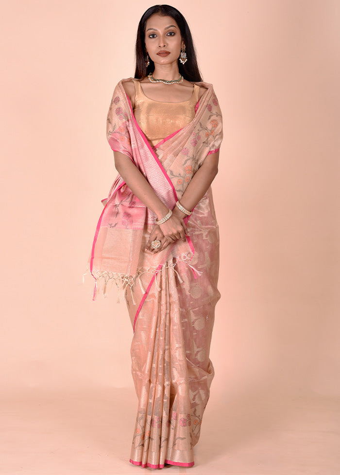 Cream Tissue Silk Saree With Blouse Piece