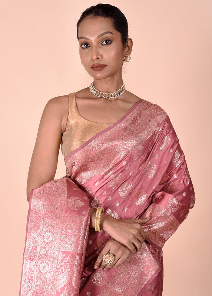 Pink Banarasi Silk Saree With Blouse Piece