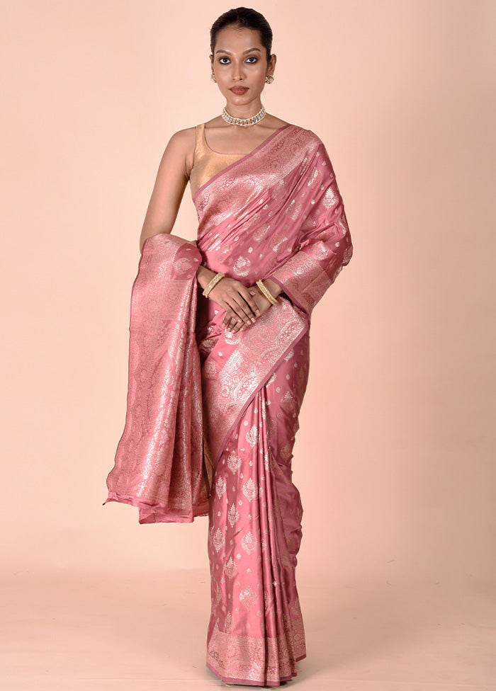 Pink Banarasi Silk Saree With Blouse Piece