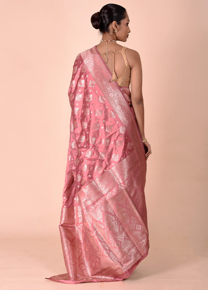 Pink Banarasi Silk Saree With Blouse Piece