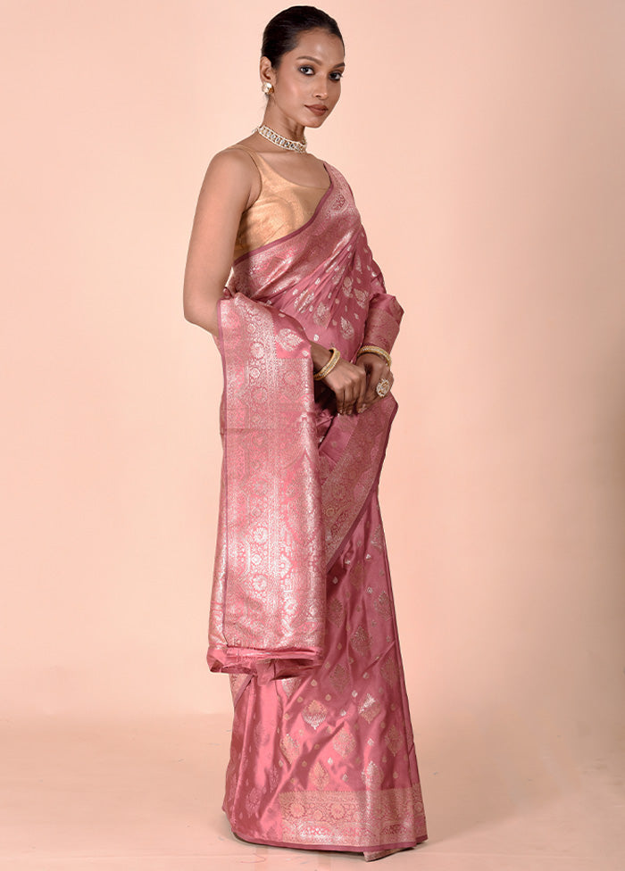 Pink Banarasi Silk Saree With Blouse Piece