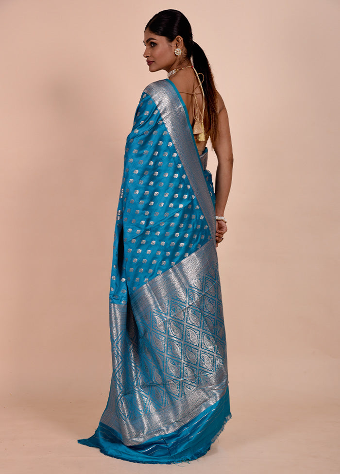 Blue Banarasi Silk Saree With Blouse Piece