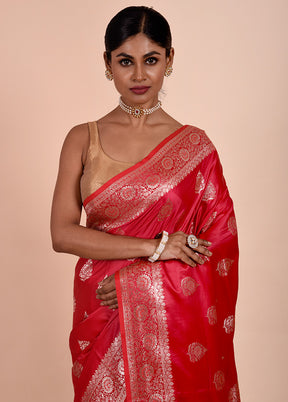 Red Banarasi Silk Saree With Blouse Piece