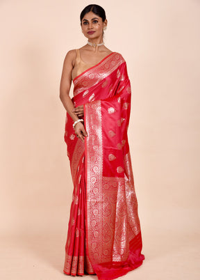 Red Banarasi Silk Saree With Blouse Piece