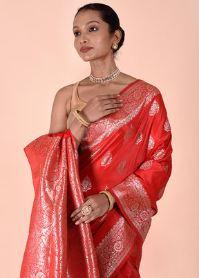 Red Banarasi Silk Saree With Blouse Piece