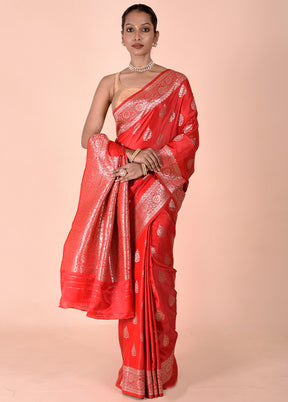 Red Banarasi Silk Saree With Blouse Piece