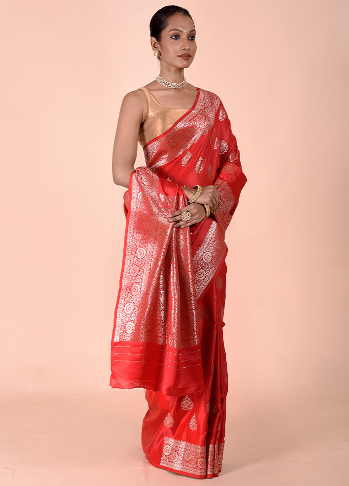 Red Banarasi Silk Saree With Blouse Piece