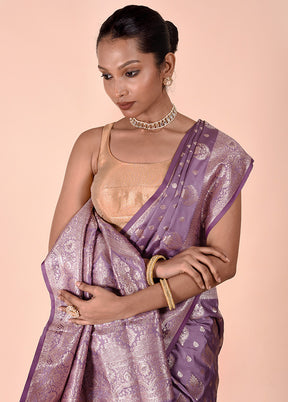 Purple Banarasi Silk Saree With Blouse Piece