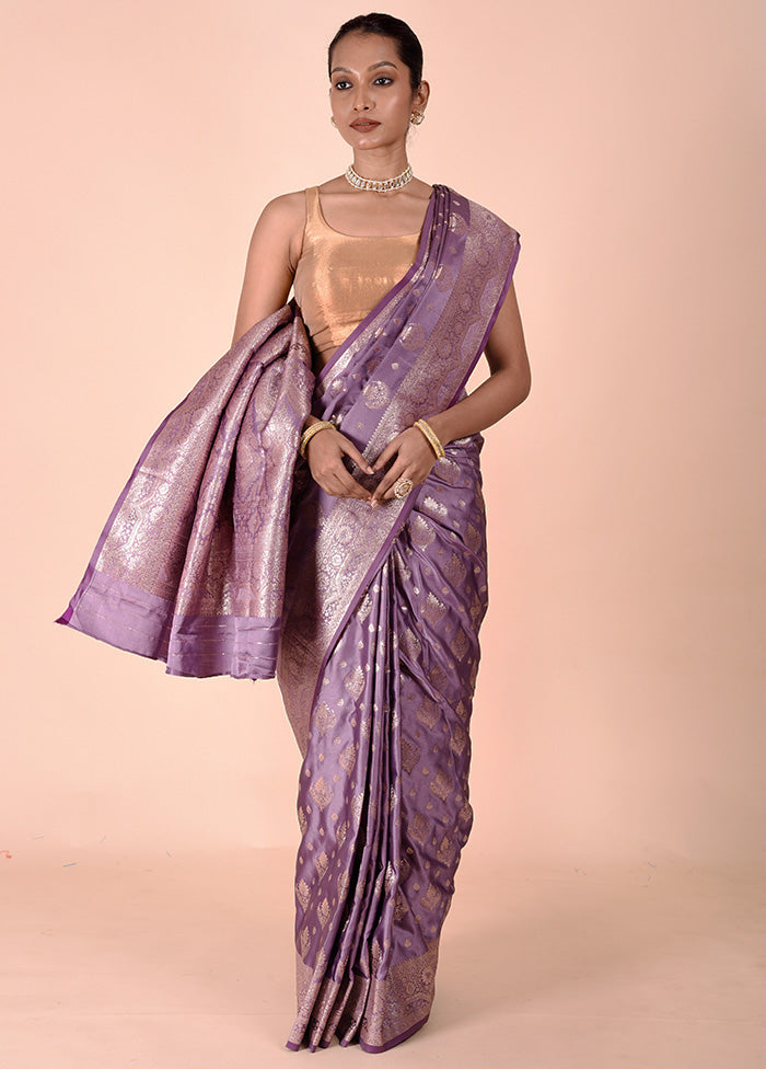 Purple Banarasi Silk Saree With Blouse Piece