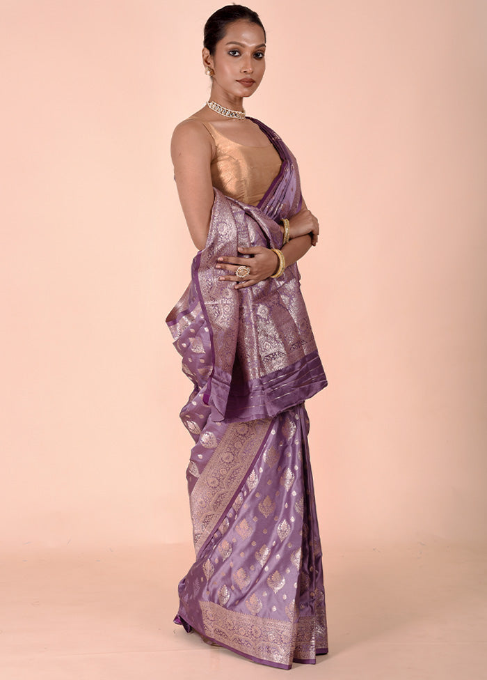 Purple Banarasi Silk Saree With Blouse Piece