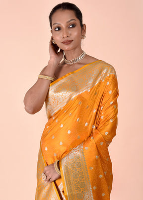 Yellow Tanchoi Silk Saree With Blouse Piece