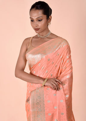 Peach Tanchoi Silk Saree With Blouse Piece