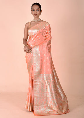 Peach Tanchoi Silk Saree With Blouse Piece