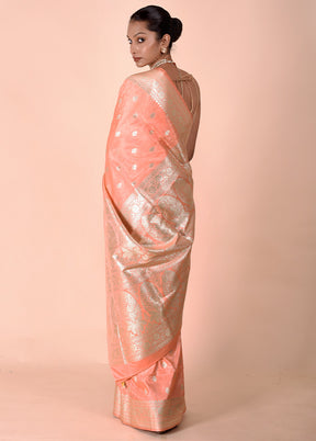 Peach Tanchoi Silk Saree With Blouse Piece