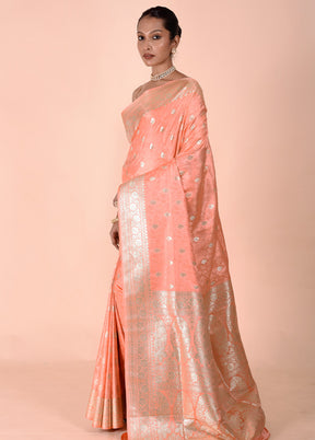 Peach Tanchoi Silk Saree With Blouse Piece