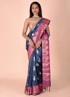 Blue Cotton Saree With Blouse Piece