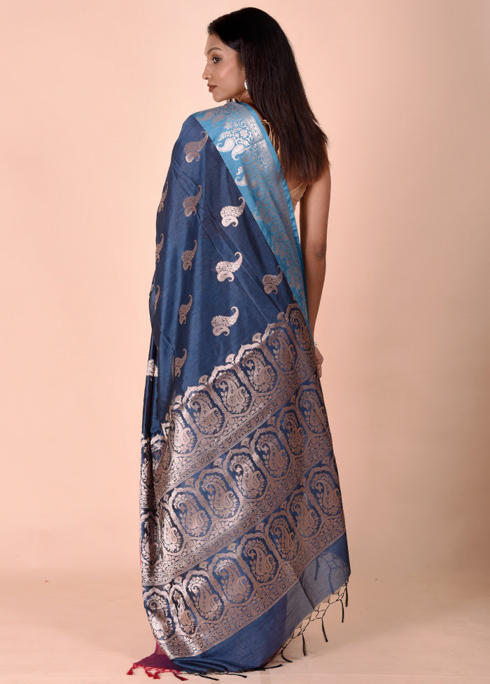 Blue Cotton Saree With Blouse Piece