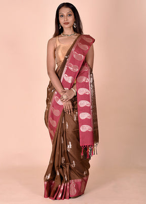 Brown Cotton Saree With Blouse Piece