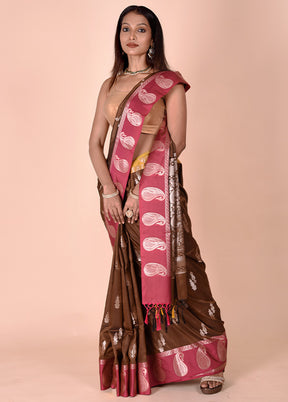 Brown Cotton Saree With Blouse Piece