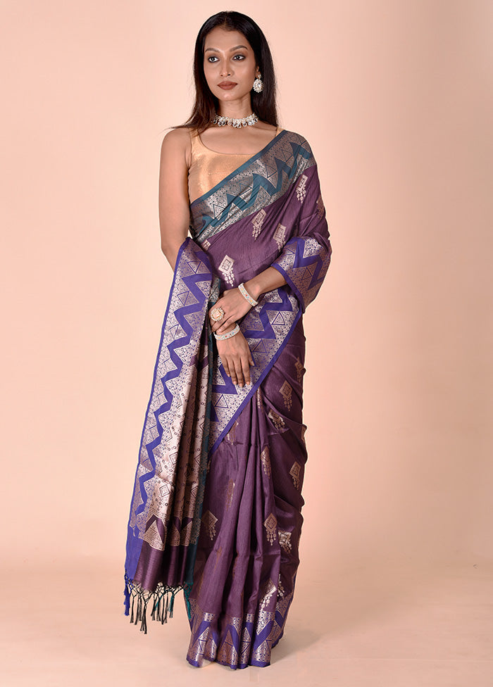 Purple Cotton Saree With Blouse Piece