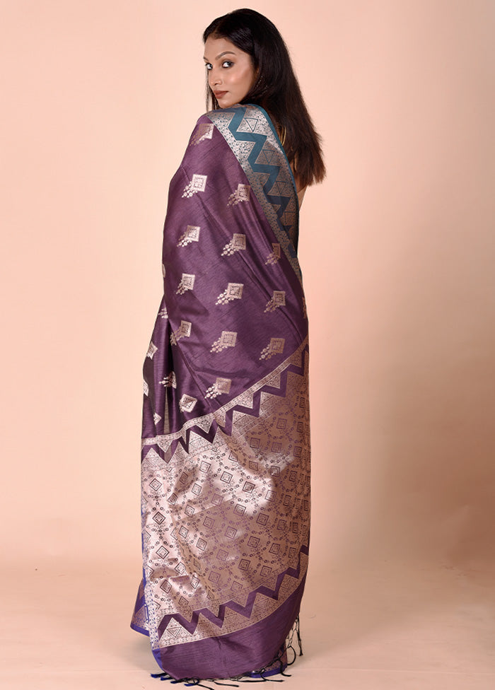 Purple Cotton Saree With Blouse Piece