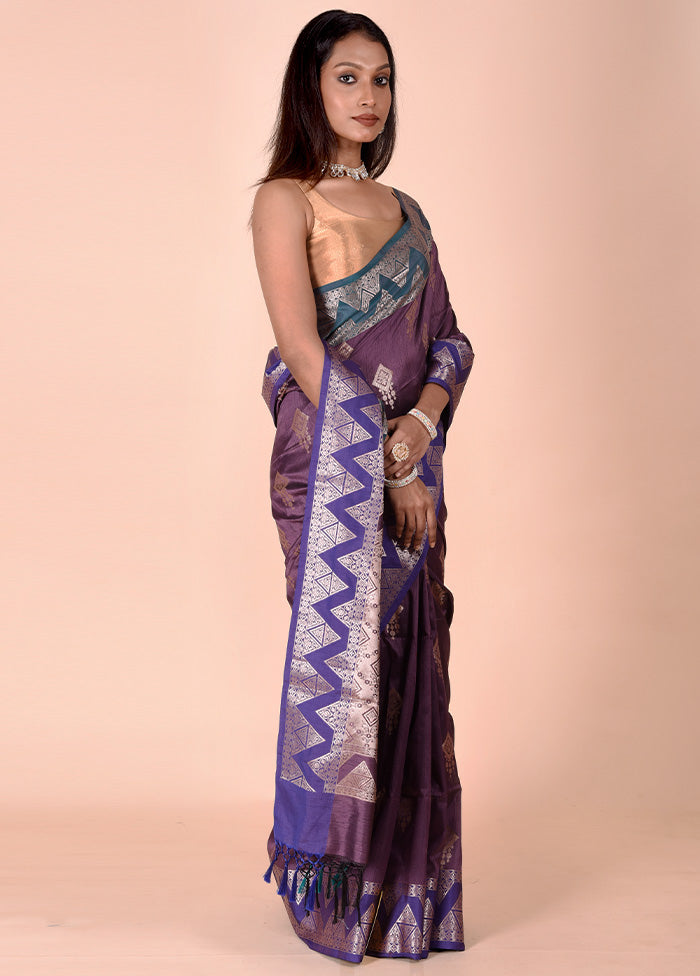 Purple Cotton Saree With Blouse Piece