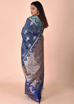 Blue Cotton Saree With Blouse Piece