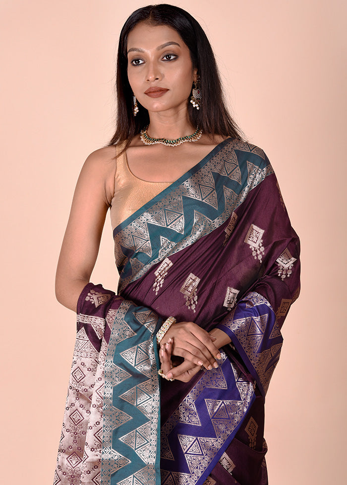 Purple Cotton Saree With Blouse Piece