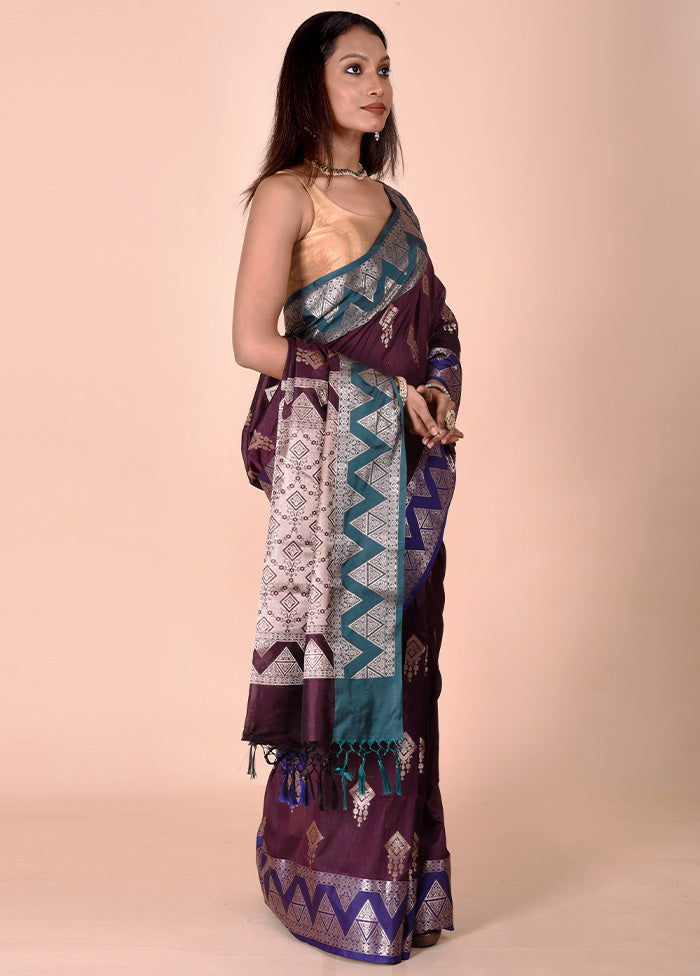 Purple Cotton Saree With Blouse Piece