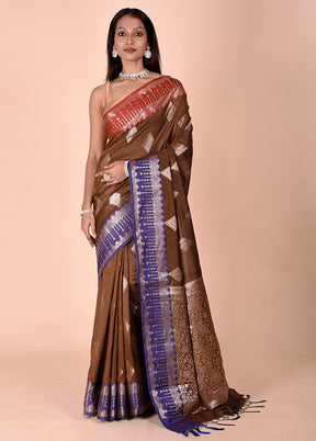 Brown Cotton Saree With Blouse Piece