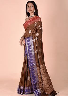 Brown Cotton Saree With Blouse Piece