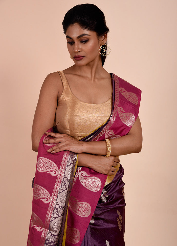 Purple Cotton Saree With Blouse Piece