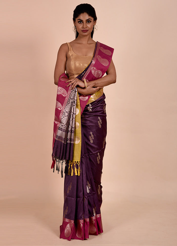 Purple Cotton Saree With Blouse Piece