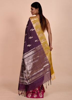 Purple Cotton Saree With Blouse Piece