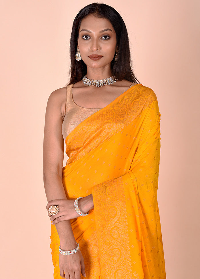 Yellow Georgette Saree With Blouse Piece