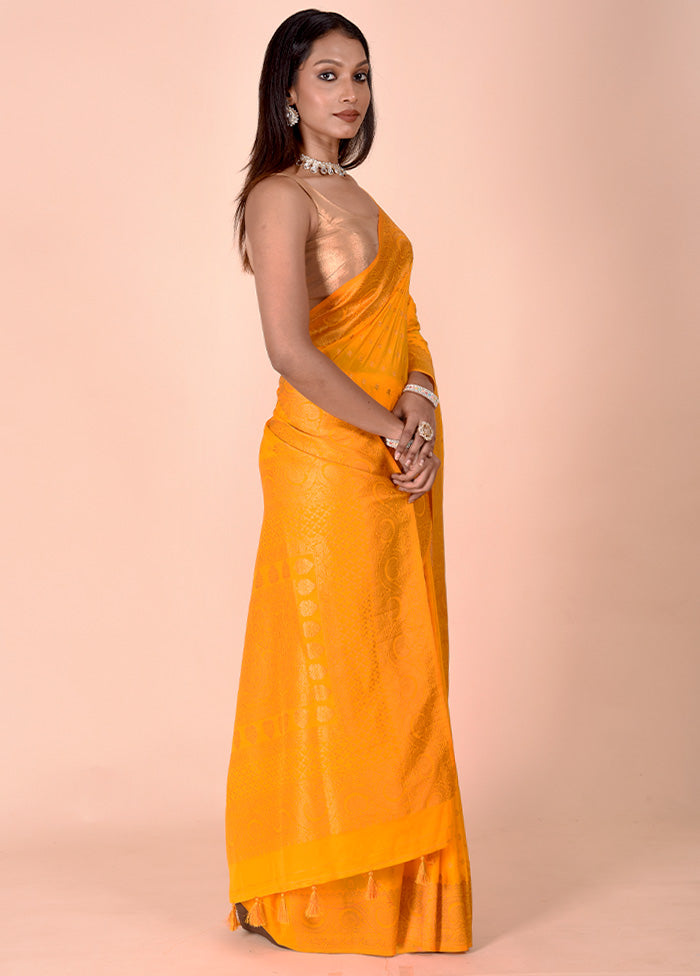 Yellow Georgette Saree With Blouse Piece