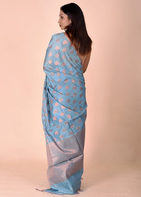 Blue Kora Silk Saree With Blouse Piece