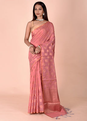 Pink Kora Silk Saree With Blouse Piece