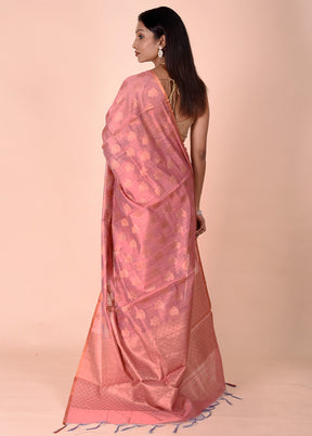 Pink Kora Silk Saree With Blouse Piece