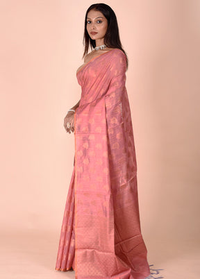 Pink Kora Silk Saree With Blouse Piece