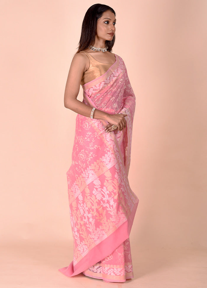 Pink Kota Cotton Saree With Blouse Piece