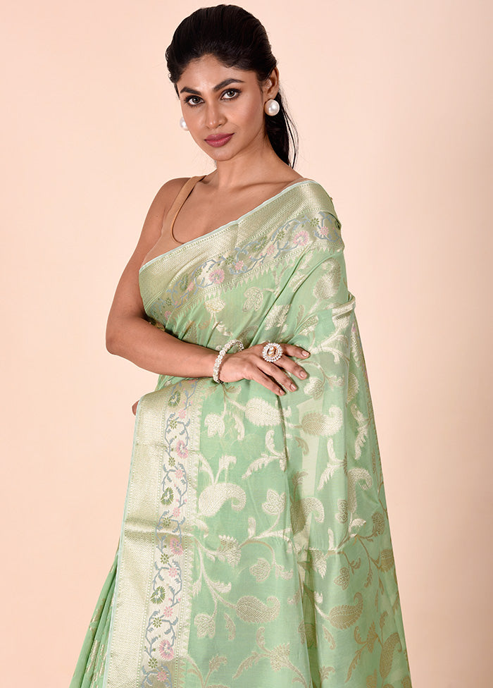 Green Kota Cotton Saree With Blouse Piece