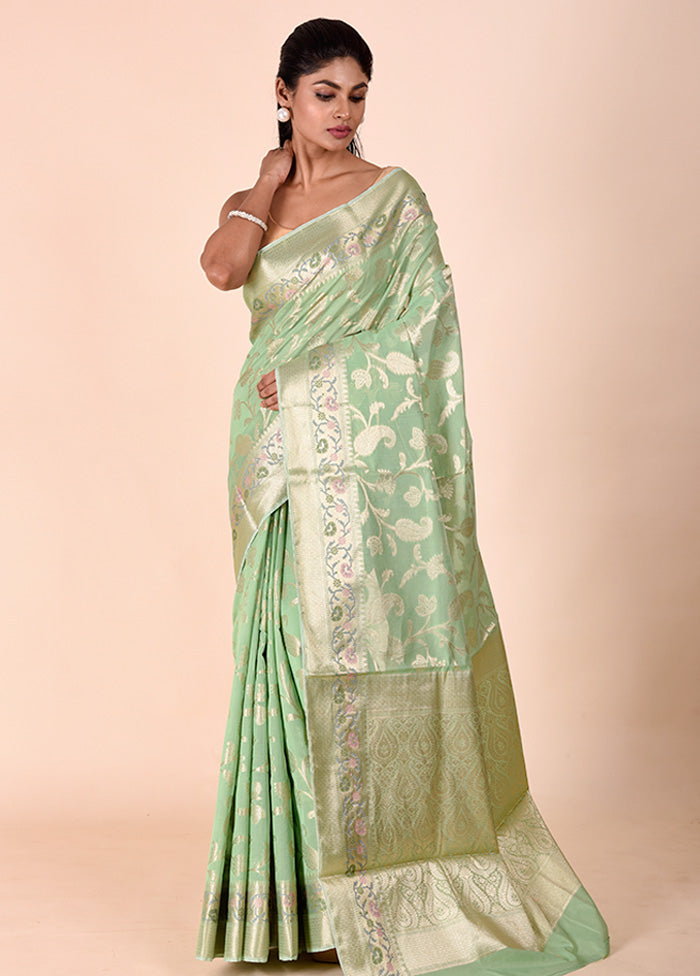 Green Kota Cotton Saree With Blouse Piece