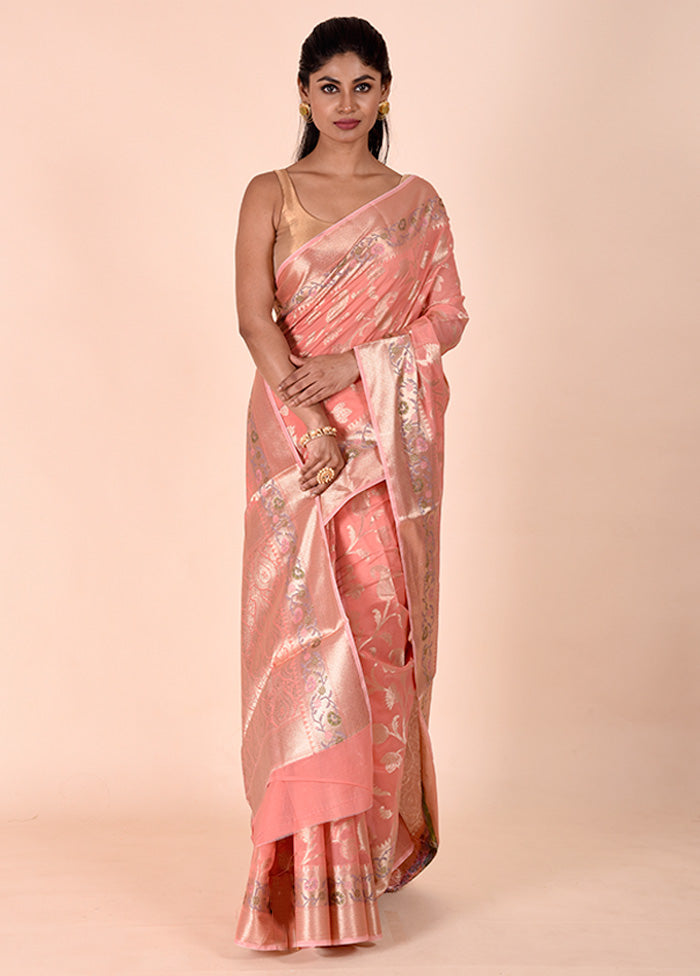 Peach Kota Cotton Saree With Blouse Piece