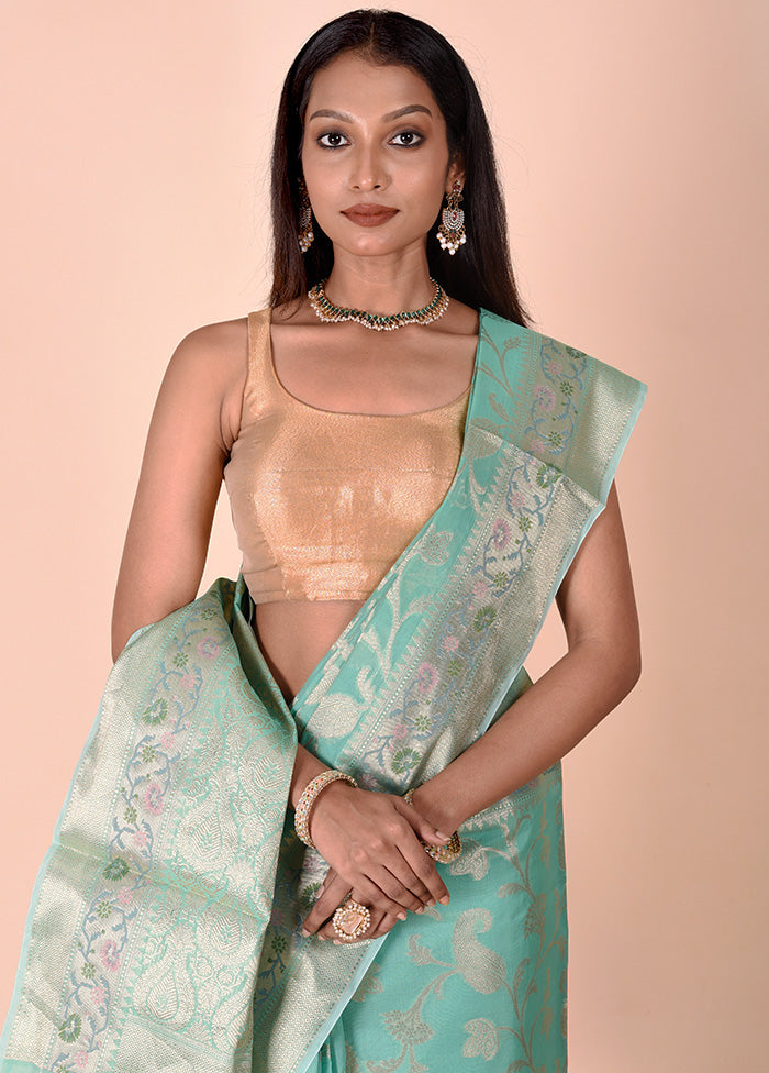 Green Kota Cotton Saree With Blouse Piece