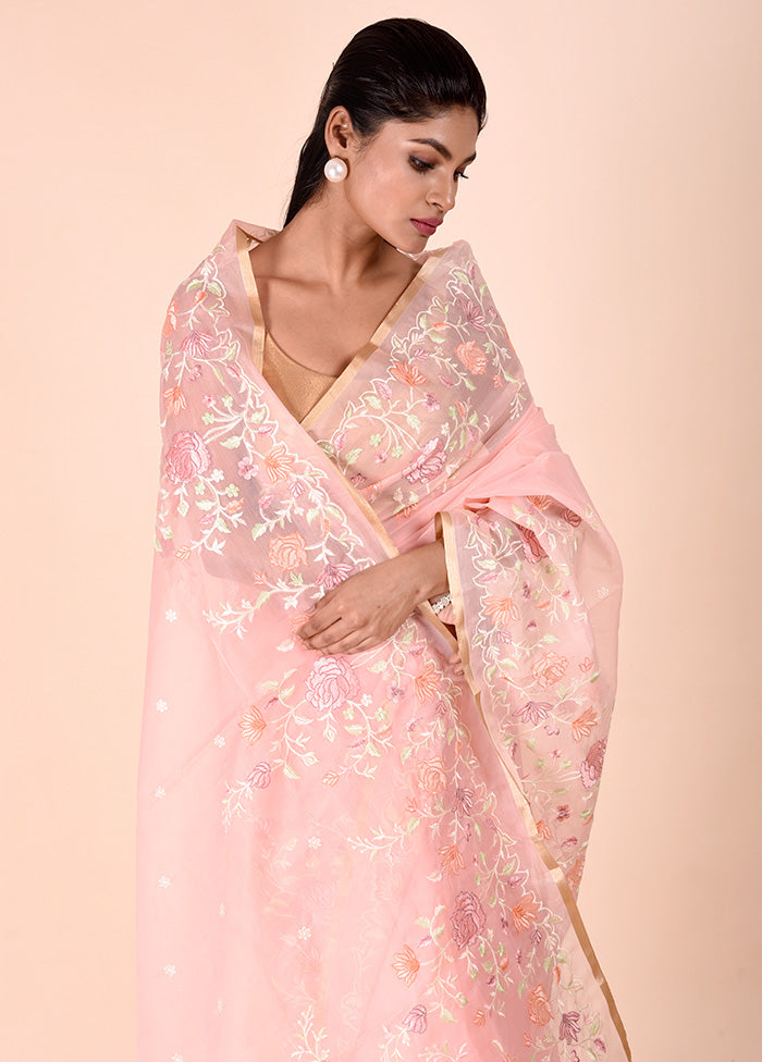 Baby Pink Organza Saree With Blouse Piece