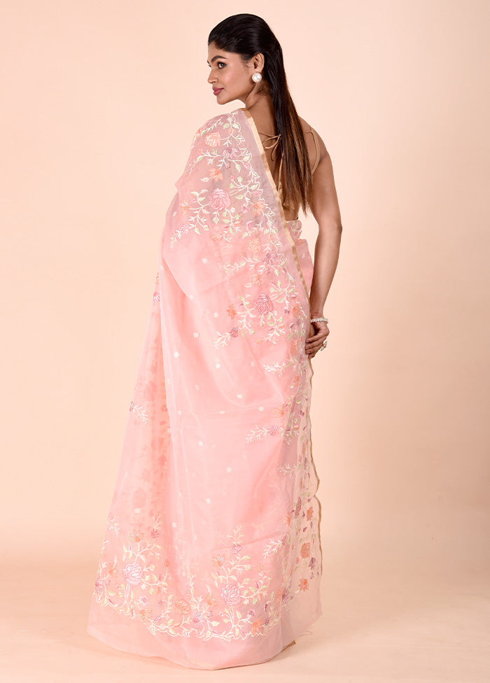 Baby Pink Organza Saree With Blouse Piece