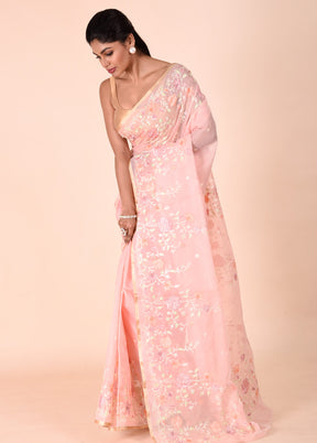 Baby Pink Organza Saree With Blouse Piece